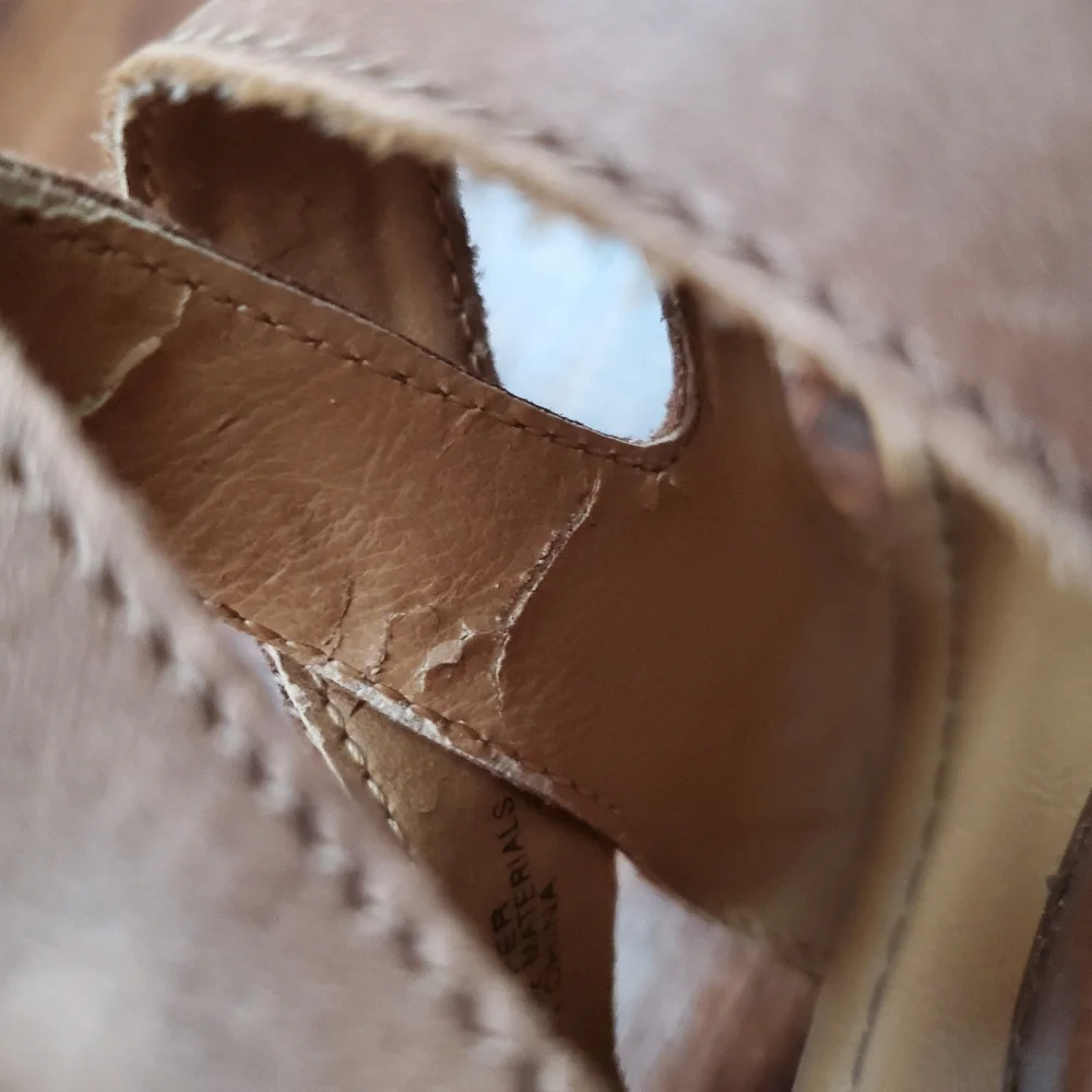 b.o.c. Tan Wedge Leather Sandals, Size 9